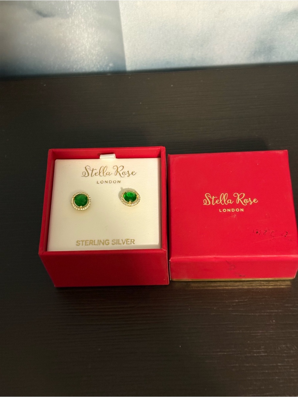 Stella Rose London Sterling Silver green CZ halo stud style Pave set crystal NIB